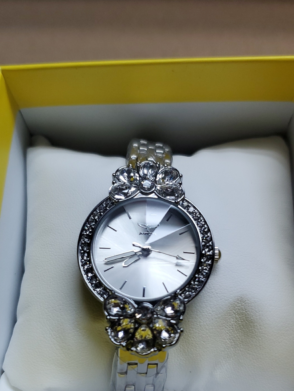 Invicta Silver Crystal Floral Accent Women's Watch